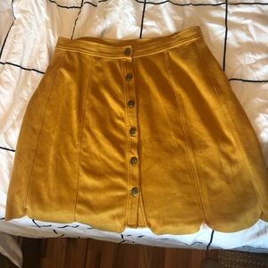 Mustard Yellow Suede Button Up Skirt